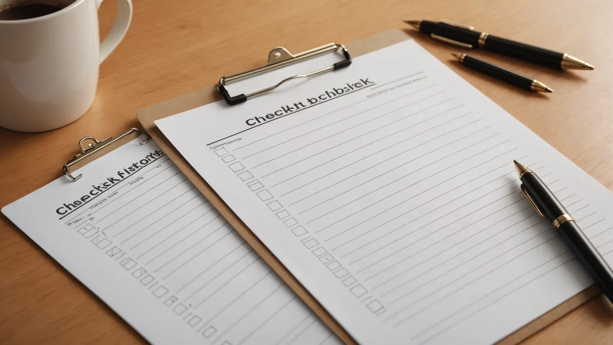 A clipboard with a checklist on a desk representing administrative processes